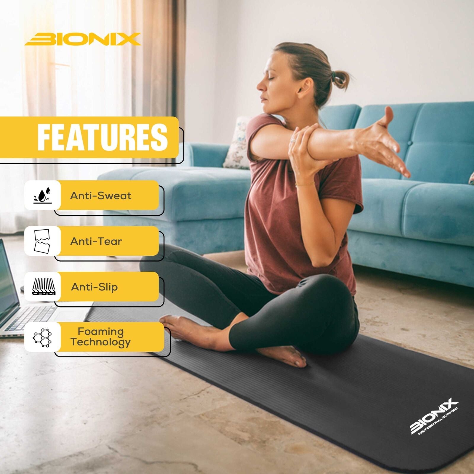 Yoga Mat Thick 10Mm Non Slip Gym Exercise Fitness Pilates Carry Strap NBR 183X62