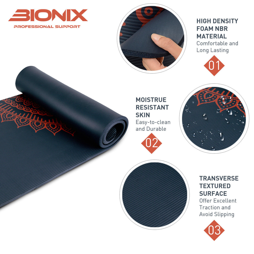 Yoga Mat Thick 10Mm Non Slip Gym Exercise Fitness Pilates Carry Strap NBR 183X62